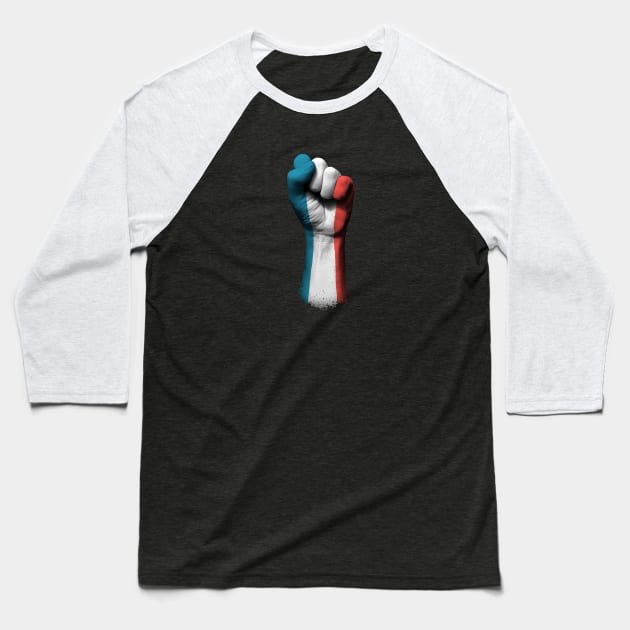 Flag of France on a Raised Clenched Fist Baseball T-Shirt by jeffbartels